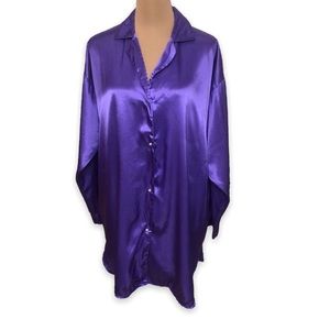 Vintage Victoria's Secret Gold Label Nightgown Purple Satin Button Down Size M/L